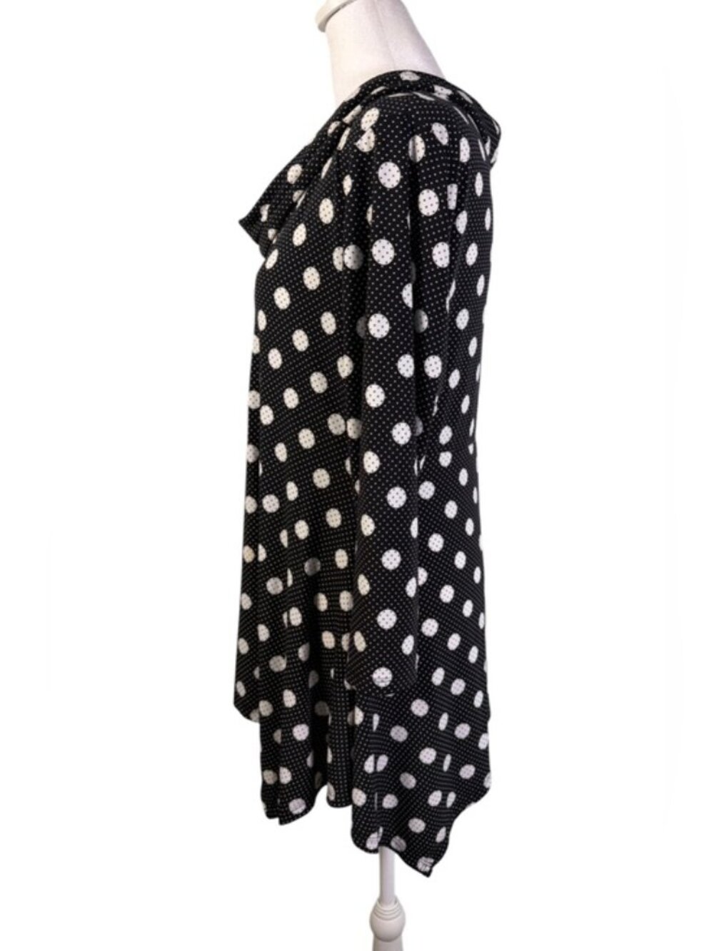 Chaus New York L Polka Dot Cowl Neck Handkerchief Tunic Top Lagenlook - Picture 7 of 9